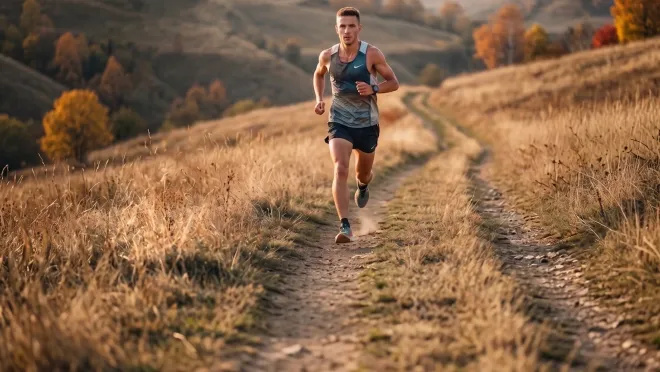 Runner training on a trail outdoors